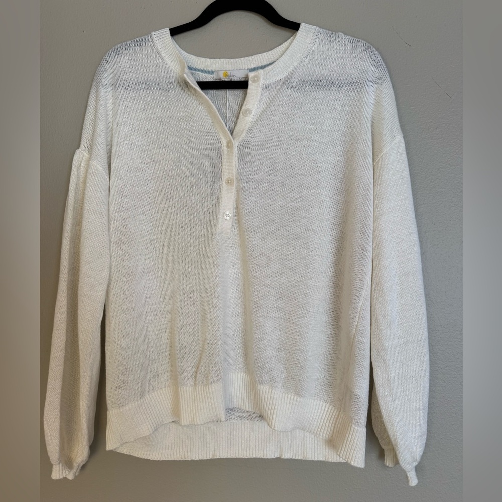 NWT - Boden Linen Ivory Henley Knit Sweater -Size 6.
